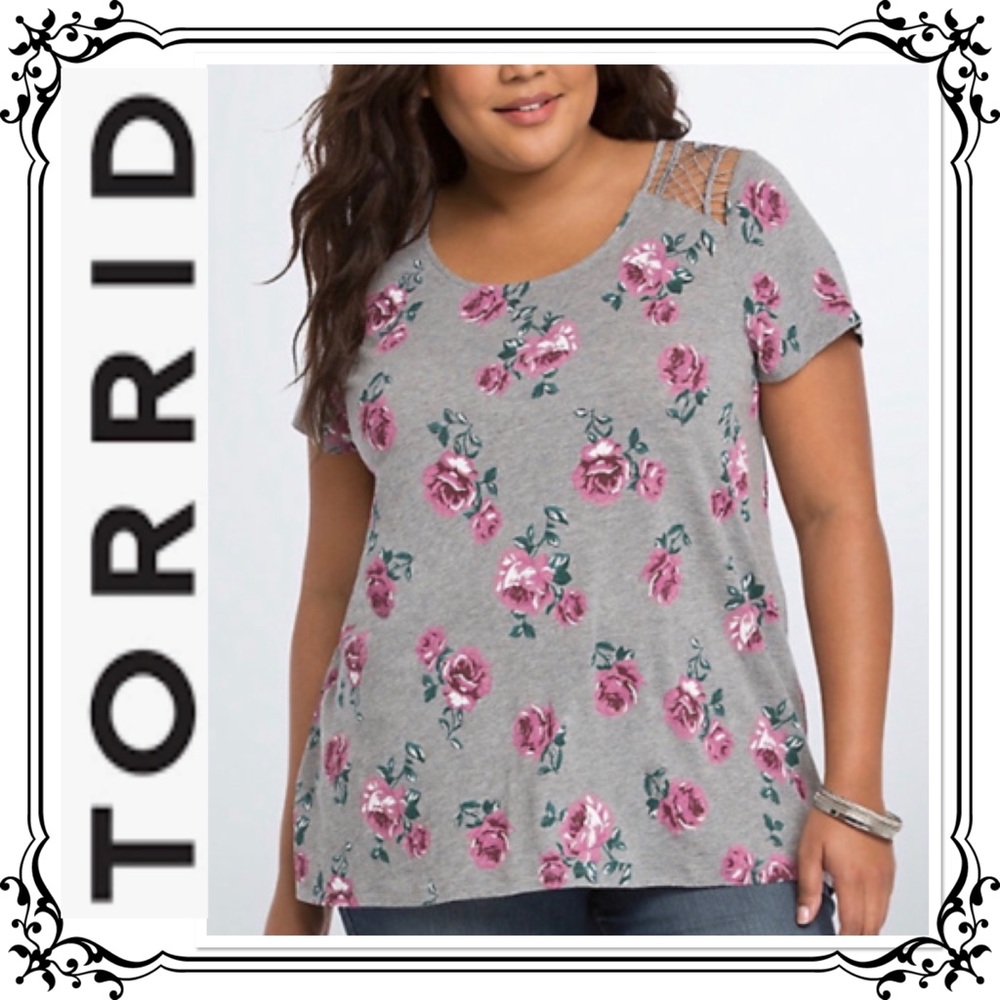 TORRID ⭐️ Gray Cotton Blend Lace Inset Blouse